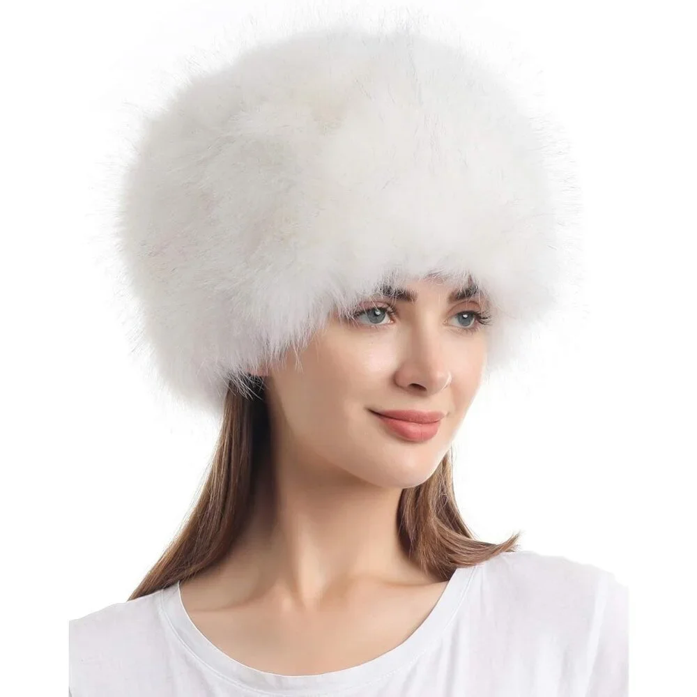 Women White With Kgb Warm Winter Hat Faux Fur Russian Cossack Style